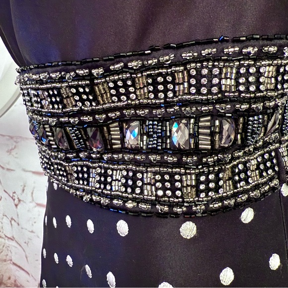 Jeweled Strapless Lace-Up Back Black and White Polka Dot Maxi Dress Size Small - Picture 8 of 16